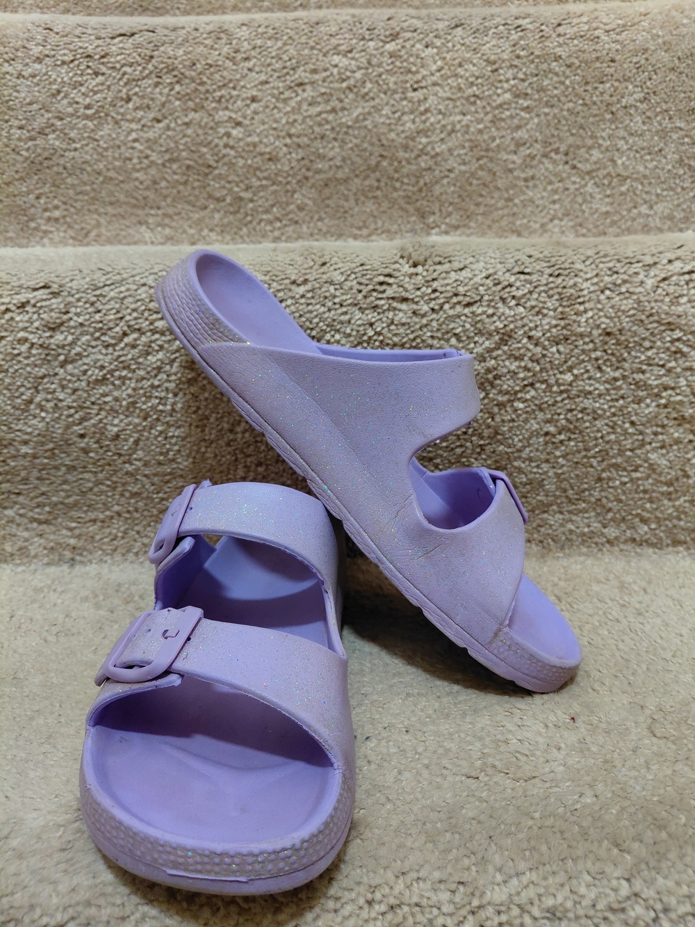 The Children's Place Girl's Casual Lilac Glitter Slides Sandals